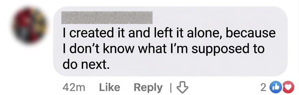 Screenshot of a comment about not knowing what to do next with a GBP listing